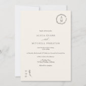 Invitation Monographie florale classique en ivoire mariage ph (Devant)