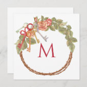 Invitation Monographie personnalisée fixe avec clé et couronn (Devant / Derrière)