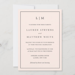 Invitation Monographie rose pâle simple Mariage élégant