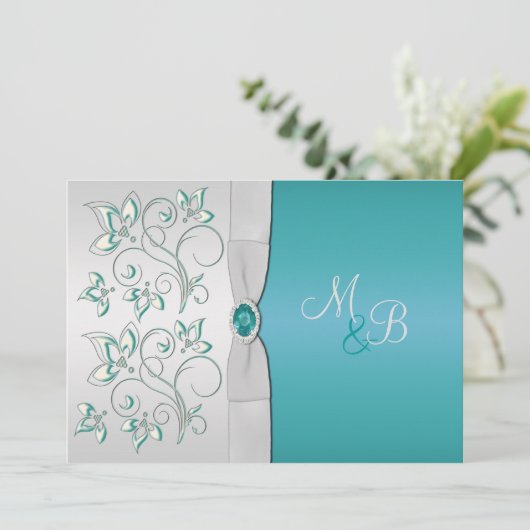 Invitation monographique Aqua Blue et Silver (Debout devant)