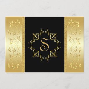Invitation monographique de Black and Gold Floral