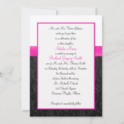 Invitation monographique en noir, rose-chaud et bl (Dos)