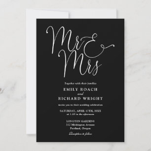 Invitation Monsieur et Madame Elégant Écriture Mariage Noir e