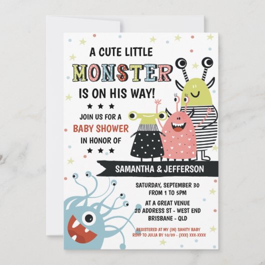 Invitation Monster Baby shower (Devant)
