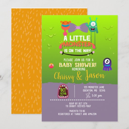 Invitation Monster Baby shower - Ils ont créé un Monster (Devant / Derrière)