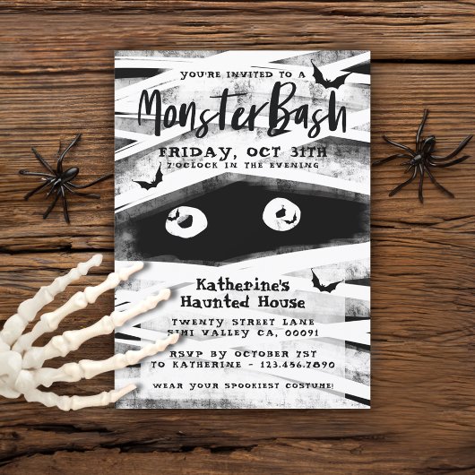 Invitation Monster Bash | Black & White Mummy Halloween Party