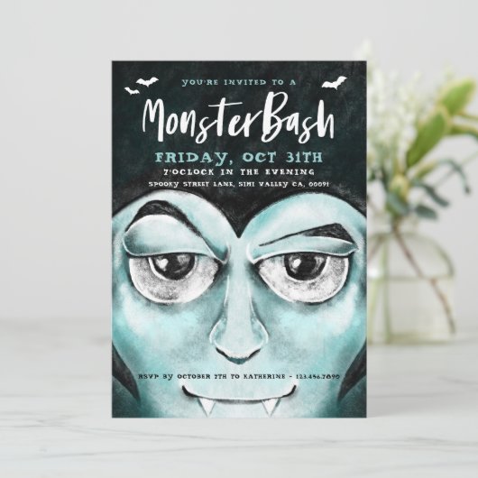 Invitation Monster Bash Fun Éffrayant Vampire Halloween (Debout devant)