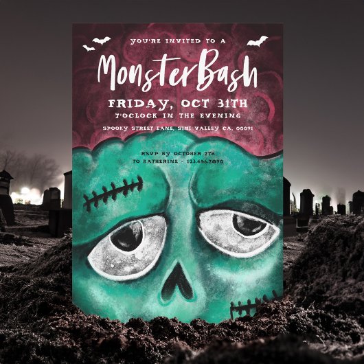 Invitation Monster Bash Fun Éffrayant Zombie Halloween