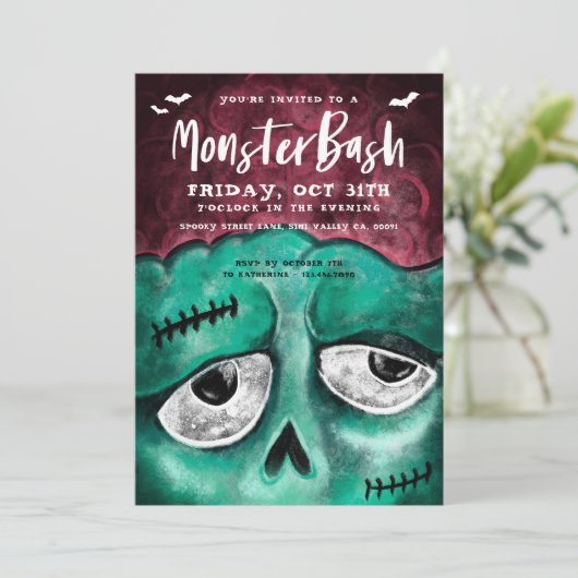 Invitation Monster Bash Fun Éffrayant Zombie Halloween (Debout devant)