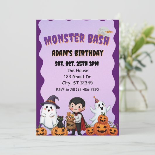 Invitation Monster Bash, Halloween birthday (Debout devant)