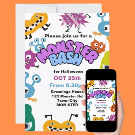 Invitation Monster Bash Kids Halloween party Enfants s'amuser