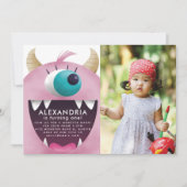 Invitation Monster Bash rose fête d'anniversaire Photo (Devant)