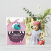 Invitation Monster Bash rose fête d'anniversaire Photo (Debout devant)