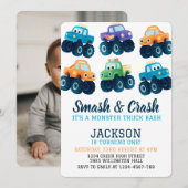 Invitation Monster Camion Garçons colorés Photo Anniversaire (Devant / Derrière)