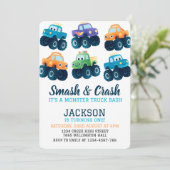 Invitation Monster Camion Garçons colorés Photo Anniversaire (Debout devant)