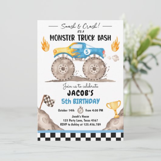 Invitation Monster de crash Smash Camion Bash Blue Boy Annive (Debout devant)