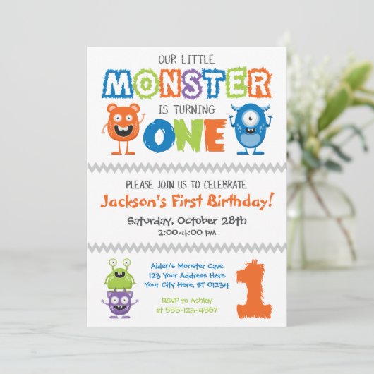Invitation Monster First Birthday (Debout devant)