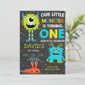 Invitation Monster First Birthday Boy Little Monster Chalk (Debout devant)