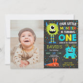Invitation Monster First Birthday Boy Little Monster Photo (Devant)