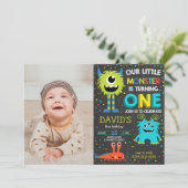 Invitation Monster First Birthday Boy Little Monster Photo (Debout devant)