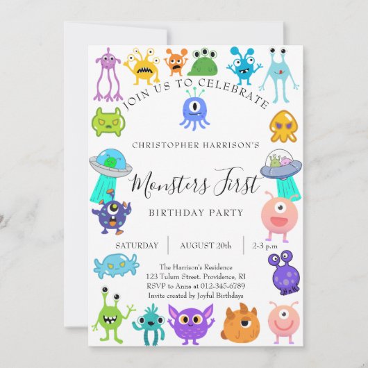 Invitation Monster First Birthday Party (Devant)