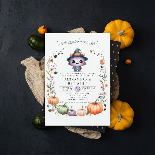 Invitation Monster Halloween Automne Wreath Coed Girl Douche