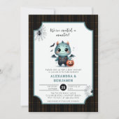 Invitation Monster Halloween Tartan Cute Coed Boy Baby shower (Devant)