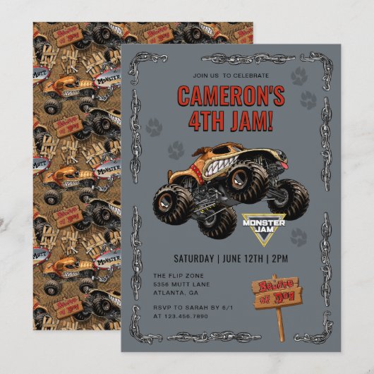 Invitation Monster Jam - Monster Mutt Anniversaire (Devant / Derrière)