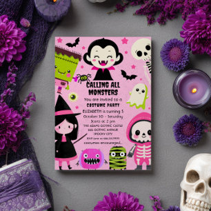 Invitation Monster Mash rose enfants Halloween fête d'anniver