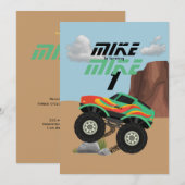 Invitation Monster roues orange, jaune, rouge, vert bébé b  (Devant / Derrière)