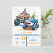 Invitation Monster Shark Camion Anniversaire Bash Watercolor (Debout devant)