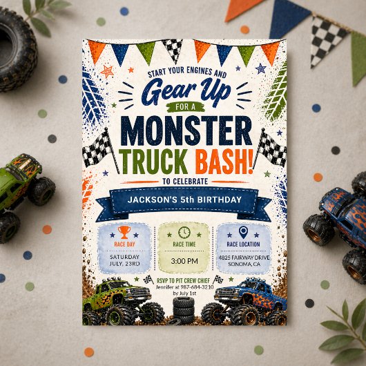 Invitation Monster Truck 4th Boys Birthday