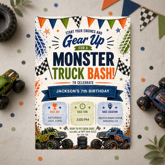 Invitation Monster Truck 7th Boys Birthday