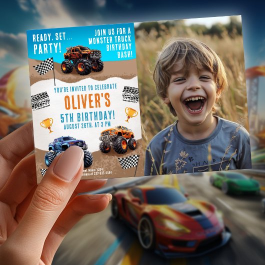 Invitation Monster Truck Anniversaire avec photo
