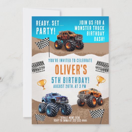Invitation Monster Truck Anniversaire Bash (Devant)