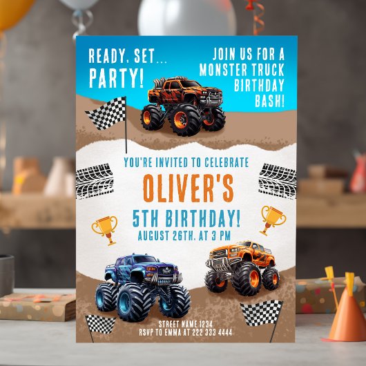 Invitation Monster Truck Anniversaire Bash