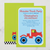 Invitation Monster truck Anniversaire Party pour garçons (Devant / Derrière)