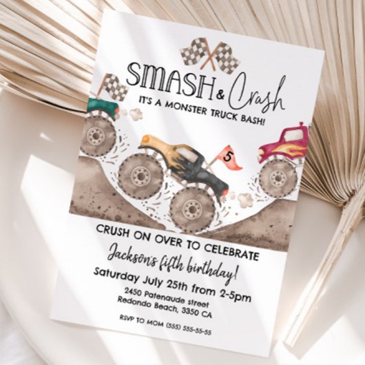 Invitation Monster Truck ANY AGE Smash and crash birthday 
