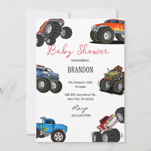 Invitation Monster Truck Baby shower (Devant)