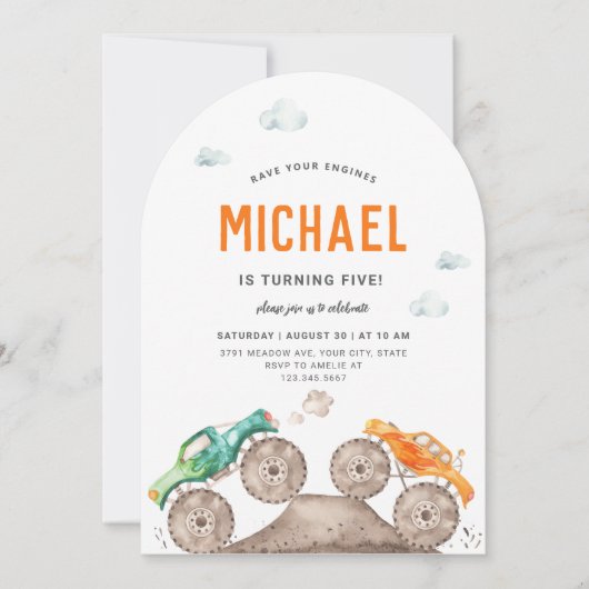 Invitation Monster Truck Bash Arc En Forme (Devant)