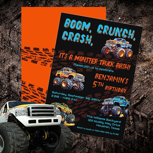 Invitation Monster Truck Bash Boy 5e fête d'anniversaire
