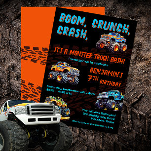 Invitation Monster Truck Bash Boy 7e fête d'anniversaire