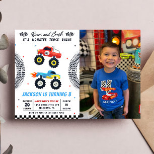 Invitation Monster Truck Bash Boy Anniversaire Photo Invitati