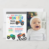 Invitation Monster Truck Bash Colorful Groovy Enfants Anniver (Devant)