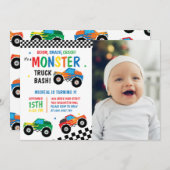 Invitation Monster Truck Bash Colorful Groovy Enfants Anniver (Devant / Derrière)