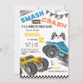 Invitation Monster truck bash cool modern kid 2nd birthday (Devant)