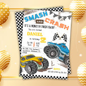 Invitation Monster truck bash cool modern kid 2nd birthday