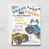 Invitation Monster truck bash cool modern kid 4th birthday (Devant)