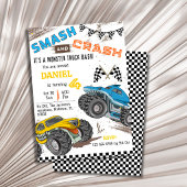 Invitation Monster truck bash cool modern kid 4th birthday