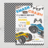 Invitation Monster truck bash cool modern kid 5th birthday (Devant / Derrière)